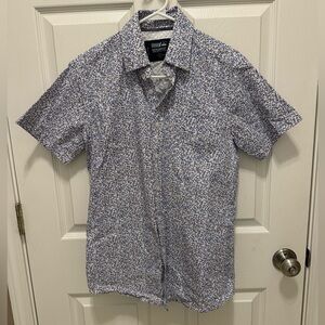 Monument Floral Print Short Sleeve Button-Down Shirt S 100% Cotton Blue/Purple